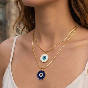 Turkish Evil Eye Pendant Necklace 18K Gold Plated Copper Enamel Lucky Charm Snake Chain Fashion Jewelry For Women