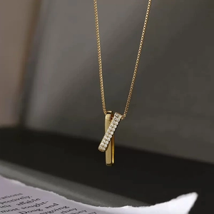 Geometric Pendant Necklace 925 Sterling Silver Cubic Zirconia Interlocking Double Bars Jewelry For Women