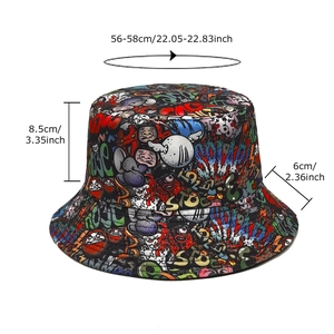 Graffiti print reversible bucket hat for men and women with size specs 56-58cm