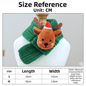 Size chart for pet Christmas scarves showing S and M dimensions in centimeters