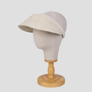 Elegant beige open top sun hat with pearl accents for summer outdoor sun protection