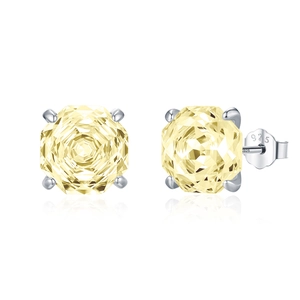 Sparkling S925 sterling silver stud earrings with yellow rose cut stones on white background