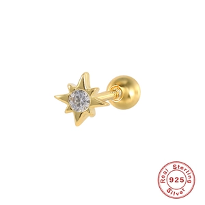 Gold S925 sterling silver octagonal star stud earring with sparkling cubic zirconia