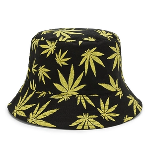 Bucket Hat Cotton Canvas Leaf Print Double Sided Sun Protection Streetwear Casual For Men Women Fashion Outdoor