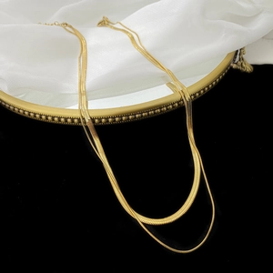 Double layered 18K gold plated stainless steel snake bone chain necklace for women