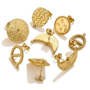 14K gold-plated stainless steel earring studs in various minimalist geometric patterns