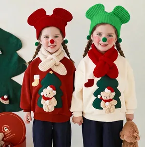 Kids Christmas sweater set with plush bear and festive knit hat for toddlers