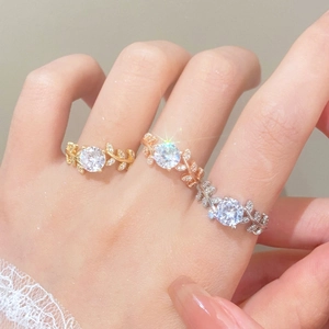 Elegant Leaf Vine Copper Ring For Women Adjustable Open Size With Cubic Zirconia For Engagement Party Jewelry Gift