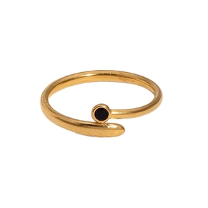 Minimalist 18k gold plated stainless steel open ring with black enamel dot accent