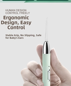 Close-up of the glowing earwax removal tool featuring ergonomic handle and light probe