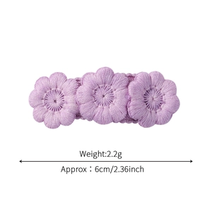 Daisy flower embroidery hair clip for kids in purple with size and weight markers