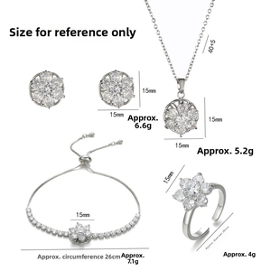 Detailed size specifications for zircon sunflower necklace, bracelet, and earrings set