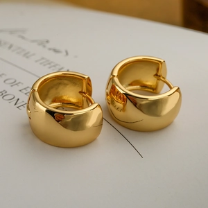 Chic polished gold plated chunky hoop earrings with a mirror finish for women