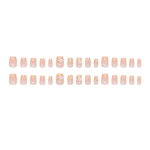 French sweet cat-eye press-on nails with 3D white flowers and pearl accents