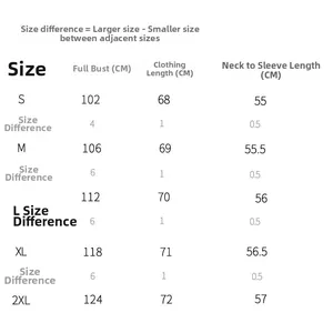 Detailed size guide table for women's striped long sleeve shirt with measurements in cm