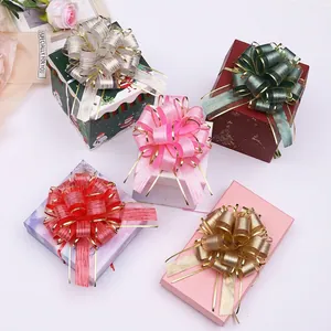 Set of 5 metallic pull bow ribbons with gold edges for luxury gift packaging and decor
