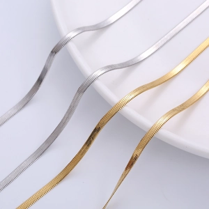 Stainless Steel Flat Snake Bone Chain Necklace Polished Blade Link Jewelry Minimalist Choker For Women Men