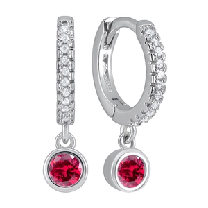 Elegant S925 silver hoop earrings with round red zircon stones and pavé set crystals