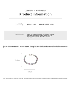Spécifications détaillées du bracelet coeur en zircone avec poids et dimensions