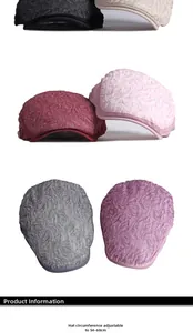 Detalle de encaje floral y hebilla metálica ajustable en boinas de verano para mujer