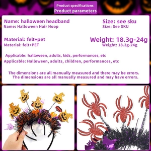 Detail shot of Halloween hair hoops with gold pumpkin and red spider felt textures