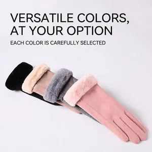 Women's winter warm thermal gloves with faux fur cuffs and touch screen compatible design