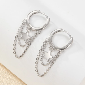 S925 Sterling silver double-layer star tassel drop earrings shown on white surface