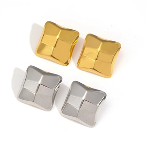 Minimalist geometric square titanium steel stud earrings in polished gold and silver finish