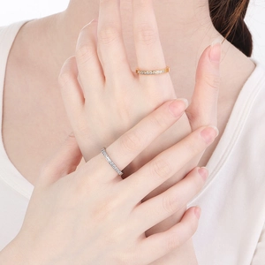 Minimalist stainless steel eternity band rings with crystals in gold and silver finish