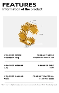 Detailed technical diagram showing 3.4g gold sunburst ring dimensions and 1.2cm band width