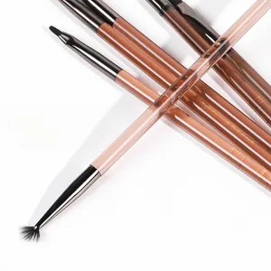 Set of professional acrylic nail brushes with brown translucent handles and metal ferrules