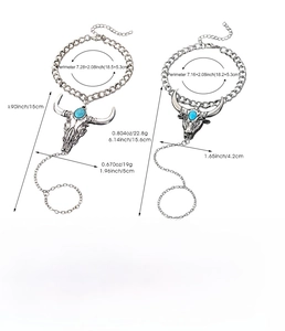 Detailed size and weight chart for the bohemian alloy bull head pendant hand chain