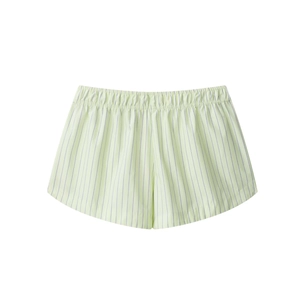 Pantalones cortos de popelina a rayas verde claro para mujer con cintura elástica