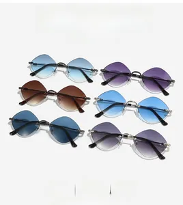 Detailed set of rimless diamond-cut sunglasses in six gradient colors with metal temples