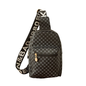 Black monogram crossbody chest bag for women with adjustable printed letter shoulder strap
