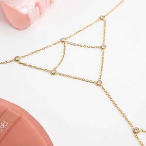 Elegant gold zircon finger bracelet with cascading chain fringe for women
