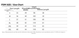 Detailed size chart for faux fur plush jacket showing length, shoulder, bust, and sleeve measurements