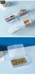 Macro shot of transparent PP plastic storage box with flip-top lid for small items