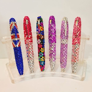 Ballpoint Pen Metal Body With Rhinestone Crystal Handmade Sparkly Portable Rotary Writing Stationery For Office School