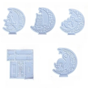 Fünfteiliges Halloween-Silikonform-Set mit Hexe, Geist und Eulenmond für Harzarbeiten und Basteln
