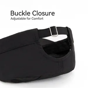 Black quick-dry flat top hat featuring an adjustable silver metal buckle at the back