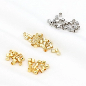 Copper Crimp Beads Straight Tube Spacers 18K Gold Plated For DIY Jewelry Making Bracelet Accessories