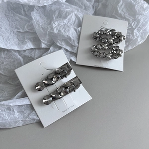 Silver Grey Crystal Hair Clips Metal Duckbill Clips Side Bangs Hairpins Heart Geometric Rhinestone Headpiece For Women