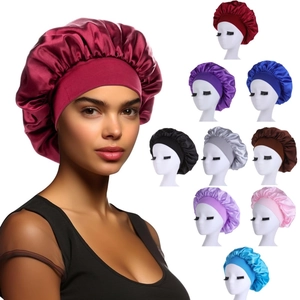 Women Elastic Wide Band Satin Sleep Cap Large Soft Hair Bonnet For Sleeping Haircare Night Hat For Natural Curly Hair