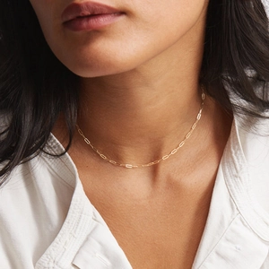 Collier Chaîne Trombone Acier Inoxydable Maillons Rectangulaires Géométriques Bijoux Minimalistes Femmes Hommes