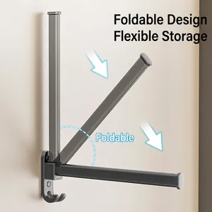 Wall-mounted foldable hanger rack with hooks in matte black finish for space saving