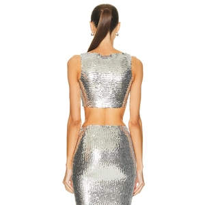 Ensemble deux pièces sexy pour femme à paillettes argentées avec crop top et jupe moulante