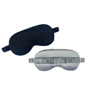 Black and silver gray silk sleep masks with elastic straps for complete light blocking
