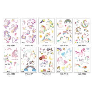 Set di 10 tatuaggi temporanei impermeabili con unicorno e arcobaleno per bambini