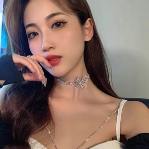 Elegant rhinestone butterfly choker and body chain set for luxury party style wear